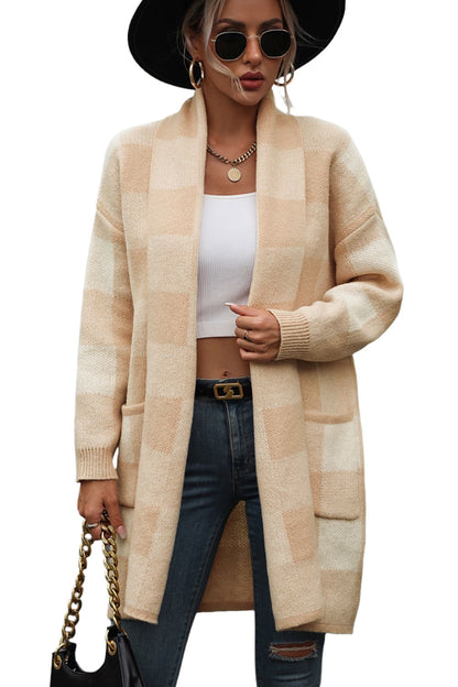 Plaid Dropped Shoulder Cardigan with Pocket - KRE Prime Deals