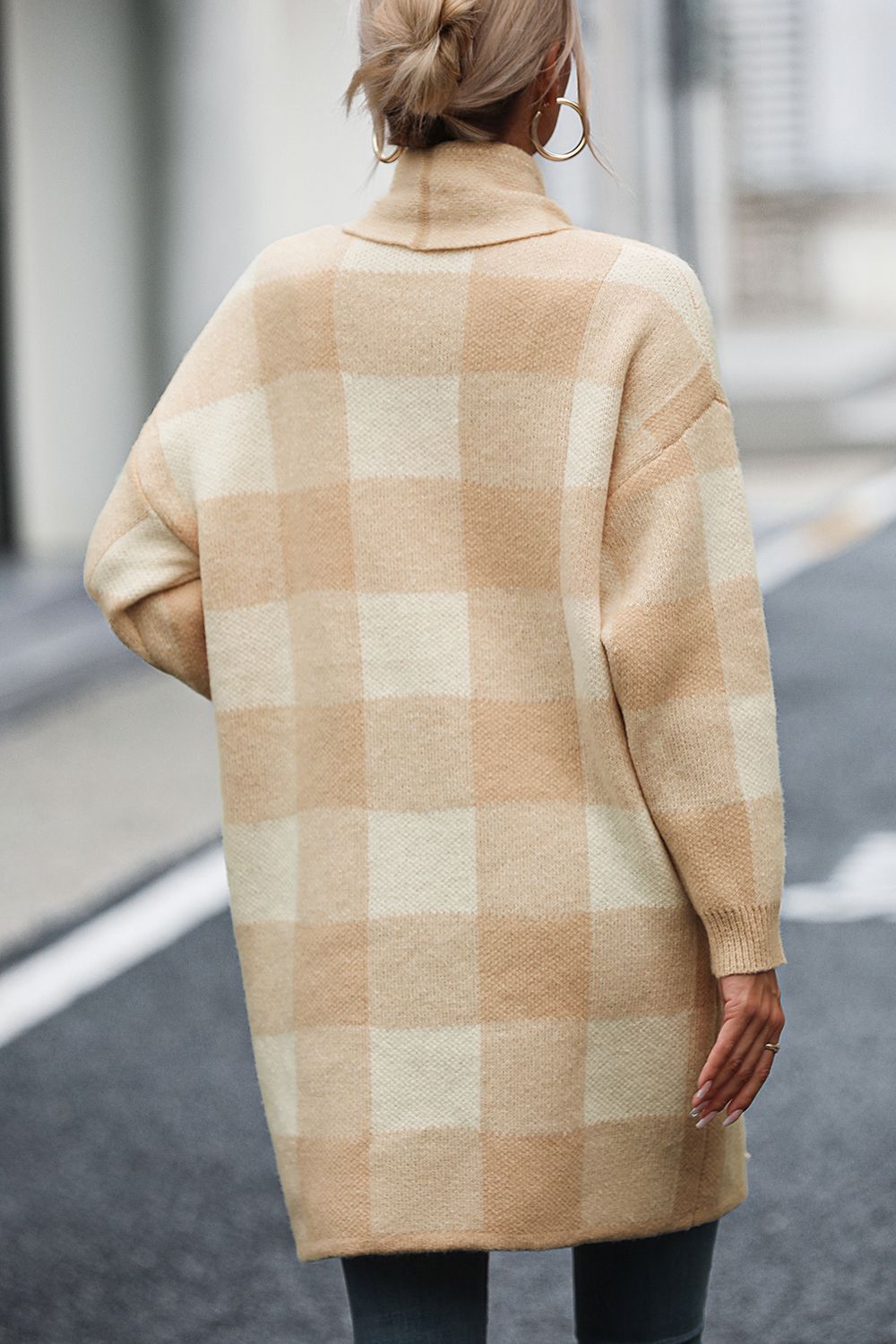 Plaid Dropped Shoulder Cardigan with Pocket - KRE Prime Deals
