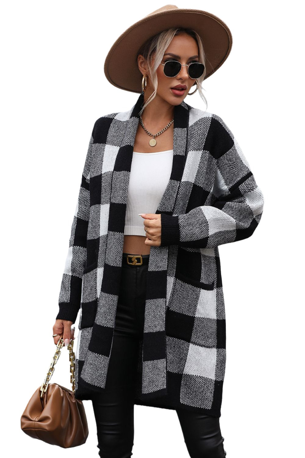 Plaid Dropped Shoulder Cardigan with Pocket - KRE Prime Deals