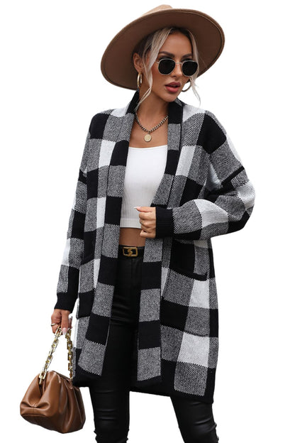 Plaid Dropped Shoulder Cardigan with Pocket - KRE Prime Deals