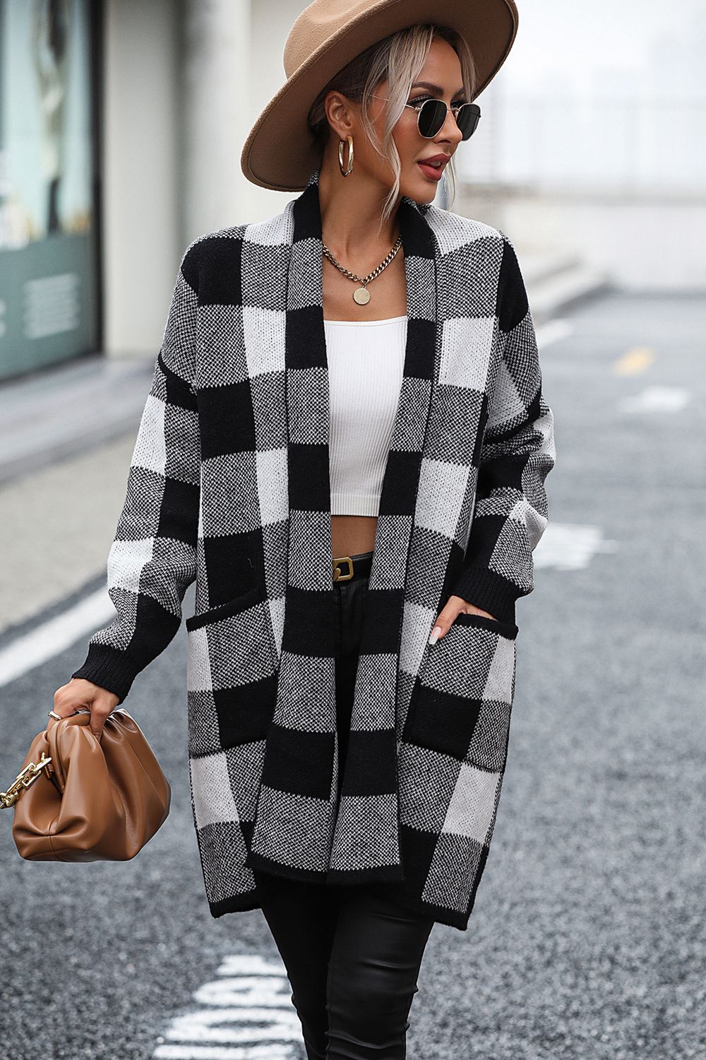 Plaid Dropped Shoulder Cardigan with Pocket - KRE Prime Deals