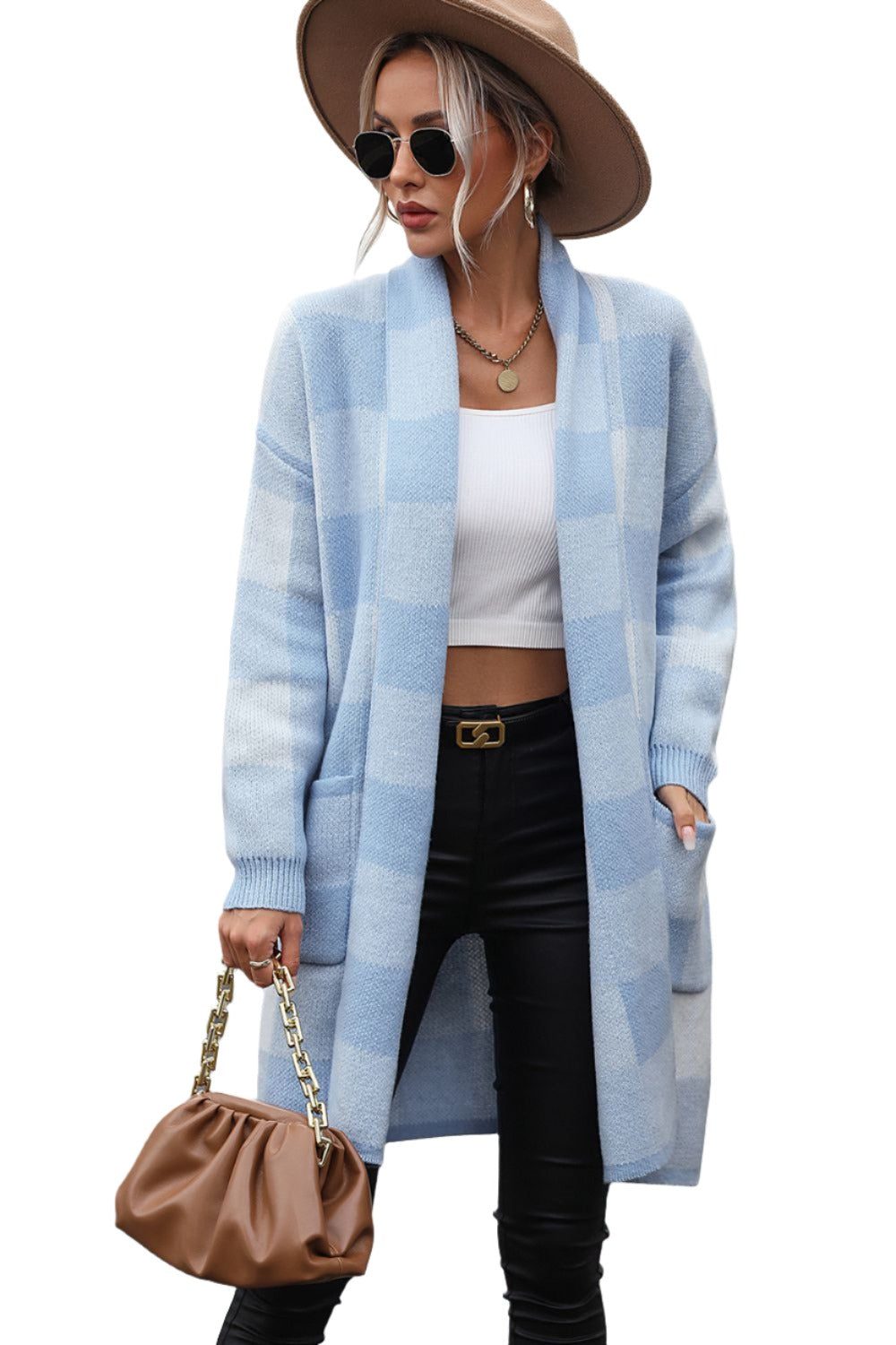 Plaid Dropped Shoulder Cardigan with Pocket - KRE Prime Deals