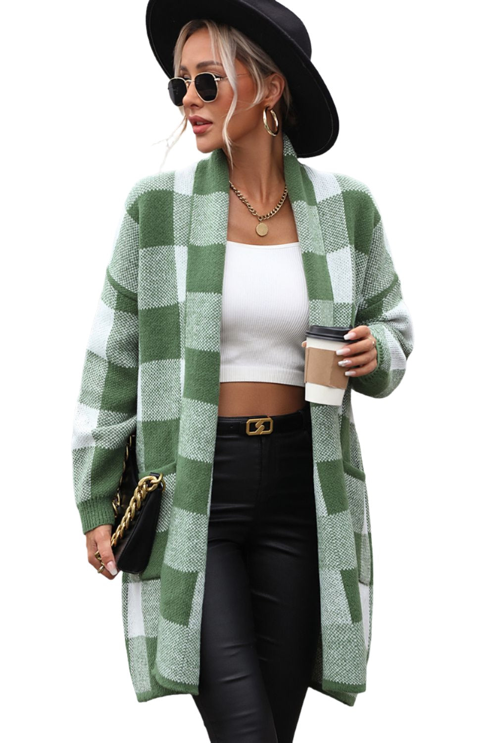 Plaid Dropped Shoulder Cardigan with Pocket - KRE Prime Deals