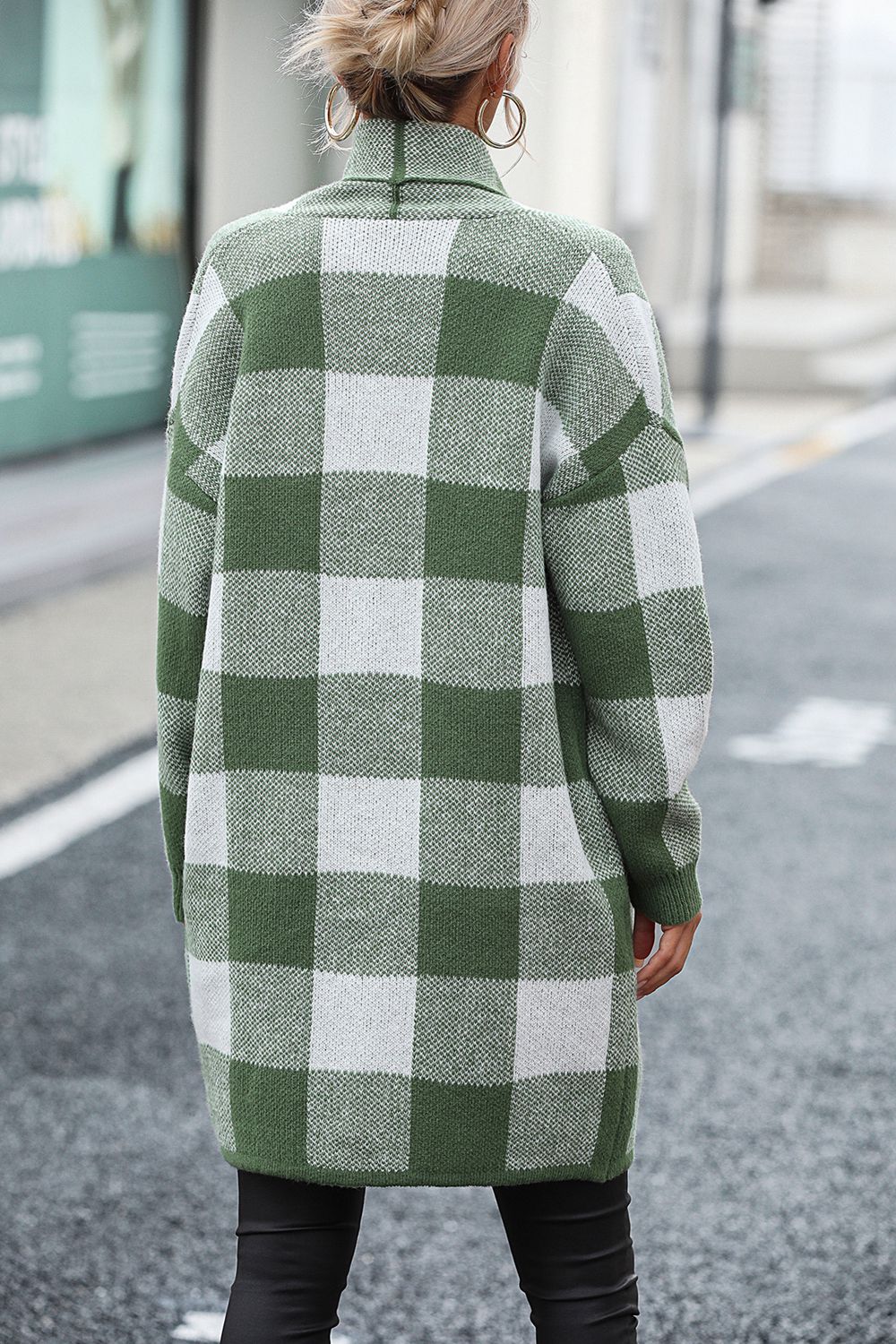 Plaid Dropped Shoulder Cardigan with Pocket - KRE Prime Deals
