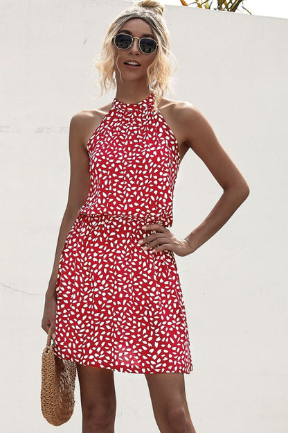 Printed Grecian Neck Mini Dress - KRE Prime Deals
