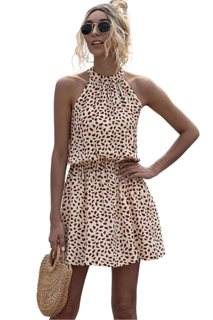 Printed Grecian Neck Mini Dress - KRE Prime Deals