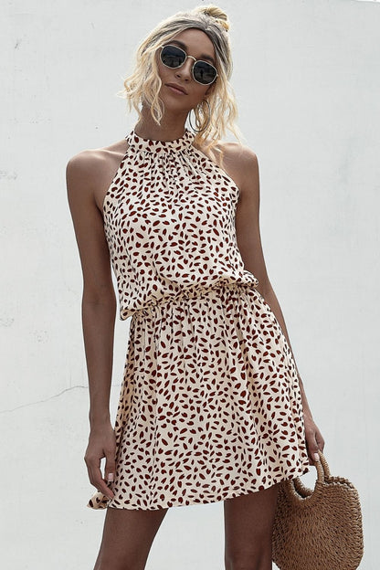 Printed Grecian Neck Mini Dress - KRE Prime Deals