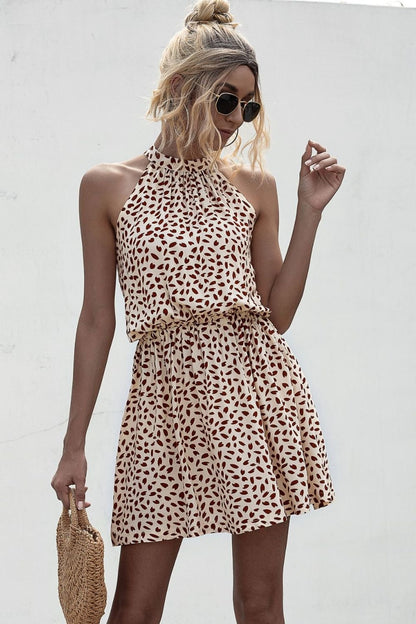 Printed Grecian Neck Mini Dress - KRE Prime Deals