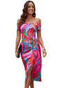 Printed Off-Shoulder Split Dress - KRE Prime Deals