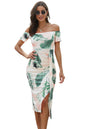 Printed Off-Shoulder Split Dress - KRE Prime Deals