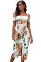 Printed Off-Shoulder Split Dress - KRE Prime Deals