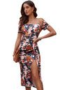 Printed Off-Shoulder Split Dress - KRE Prime Deals