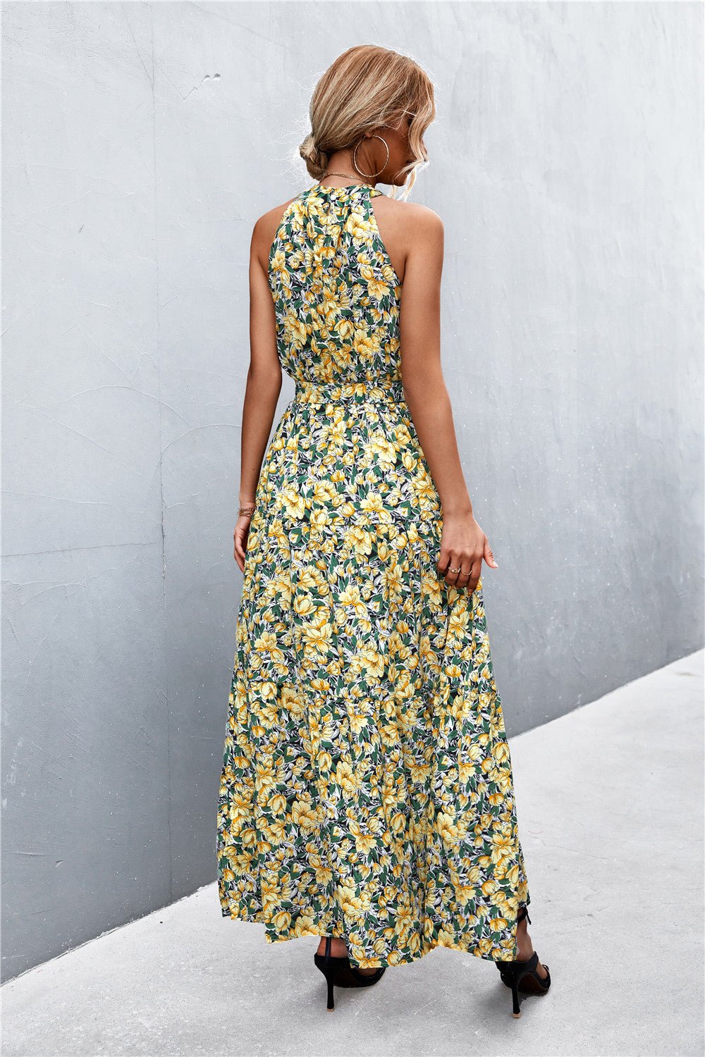 Printed Sleeveless Tie Waist Maxi Dress - KRE Prime Deals