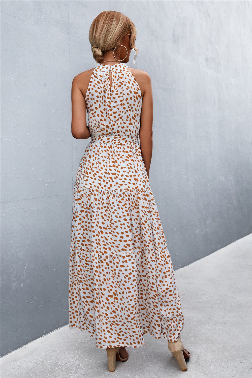 Printed Sleeveless Tie Waist Maxi Dress - KRE Prime Deals