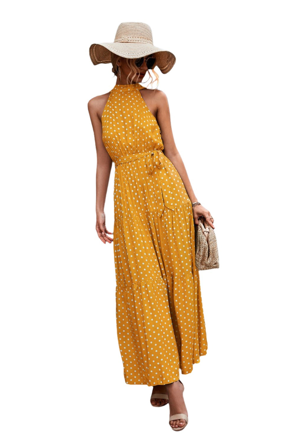 Printed Sleeveless Tie Waist Maxi Dress - KRE Prime Deals