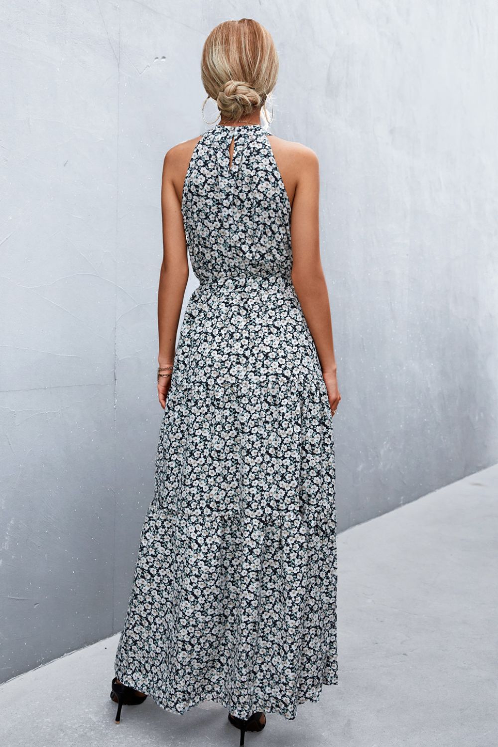 Printed Sleeveless Tie Waist Maxi Dress - KRE Prime Deals