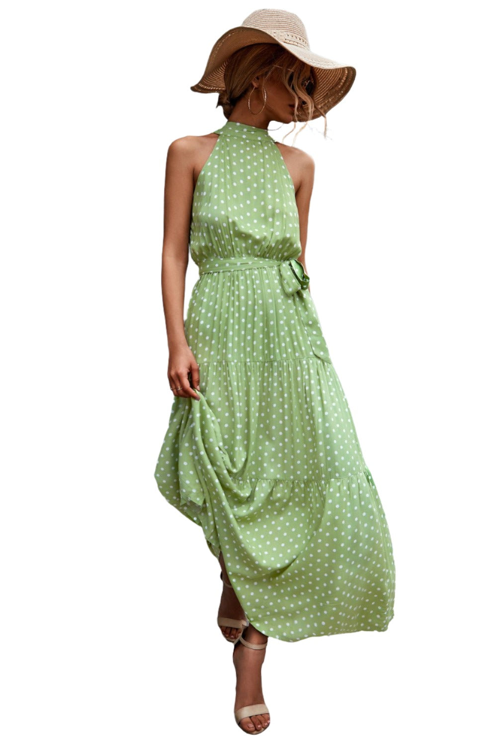 Printed Sleeveless Tie Waist Maxi Dress - KRE Prime Deals
