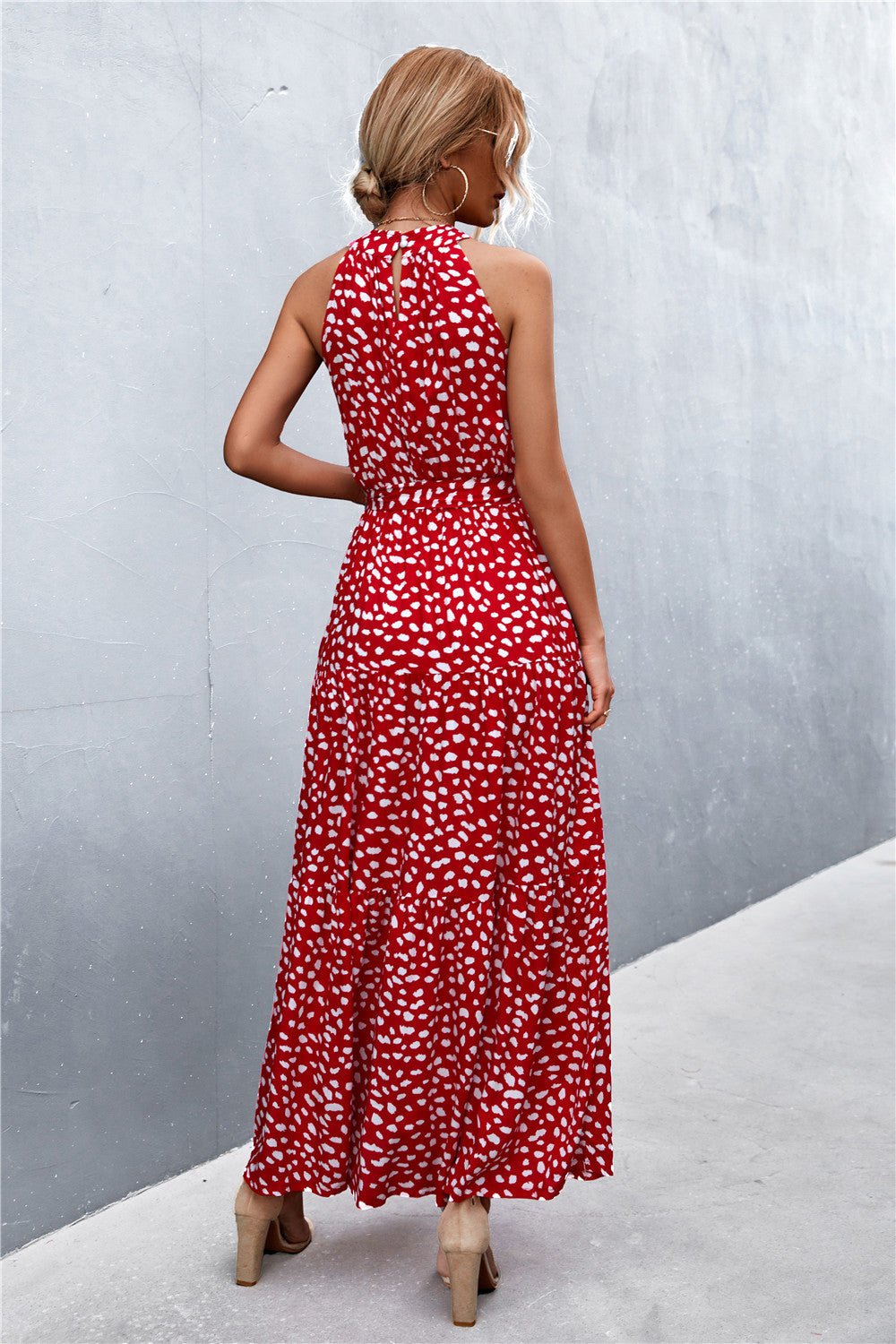 Printed Sleeveless Tie Waist Maxi Dress - KRE Prime Deals