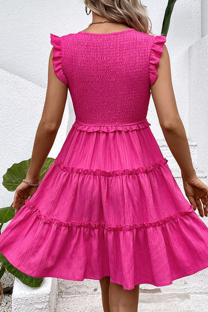 Smocked Frill Trim Deep V Dress - KRE Prime Deals