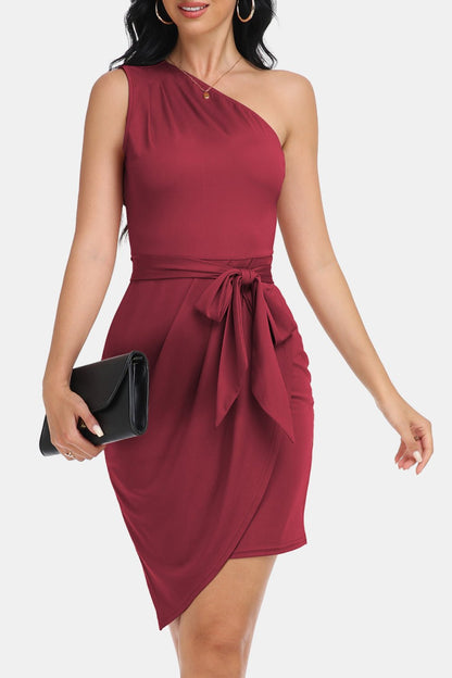 Tie Front One-Shoulder Sleeveless Dress - KRE Prime Deals