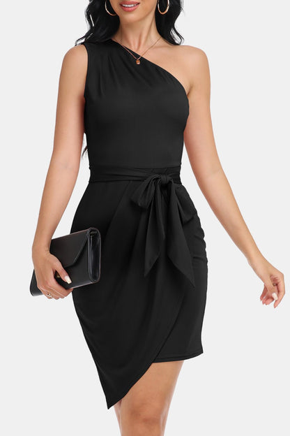 Tie Front One-Shoulder Sleeveless Dress - KRE Prime Deals