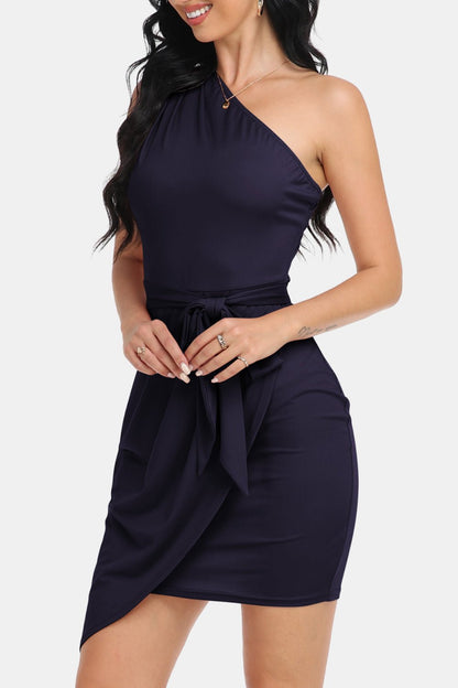 Tie Front One-Shoulder Sleeveless Dress - KRE Prime Deals