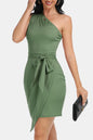 Tie Front One-Shoulder Sleeveless Dress - KRE Prime Deals