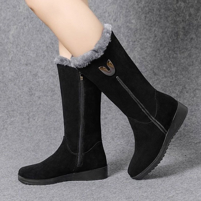 Warm Chelsea High Fur Boots Women 2022 Winter Shoes for Women Chunky Mid-calf Plush Snow Flat Boots ZIP Fashion Botas De Mujer - KRE Prime Deals