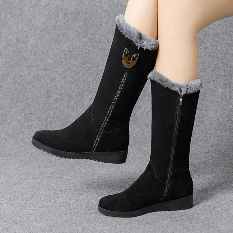 Warm Chelsea High Fur Boots Women 2022 Winter Shoes for Women Chunky Mid-calf Plush Snow Flat Boots ZIP Fashion Botas De Mujer - KRE Prime Deals