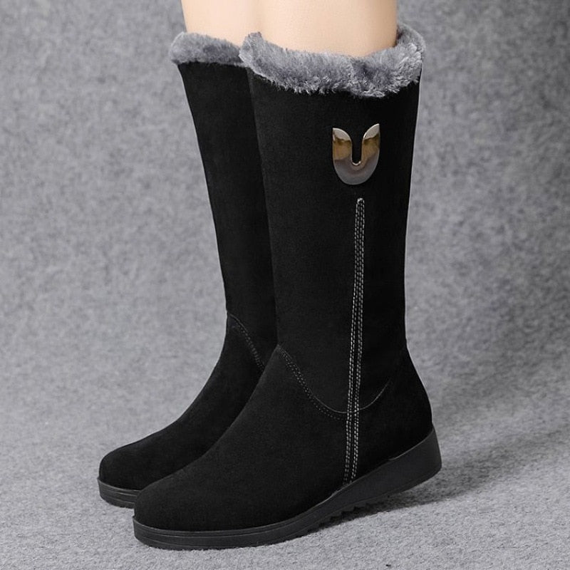 Warm Chelsea High Fur Boots Women 2022 Winter Shoes for Women Chunky Mid-calf Plush Snow Flat Boots ZIP Fashion Botas De Mujer - KRE Prime Deals