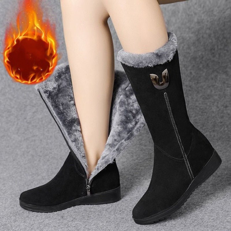 Warm Chelsea High Fur Boots Women 2022 Winter Shoes for Women Chunky Mid-calf Plush Snow Flat Boots ZIP Fashion Botas De Mujer - KRE Prime Deals